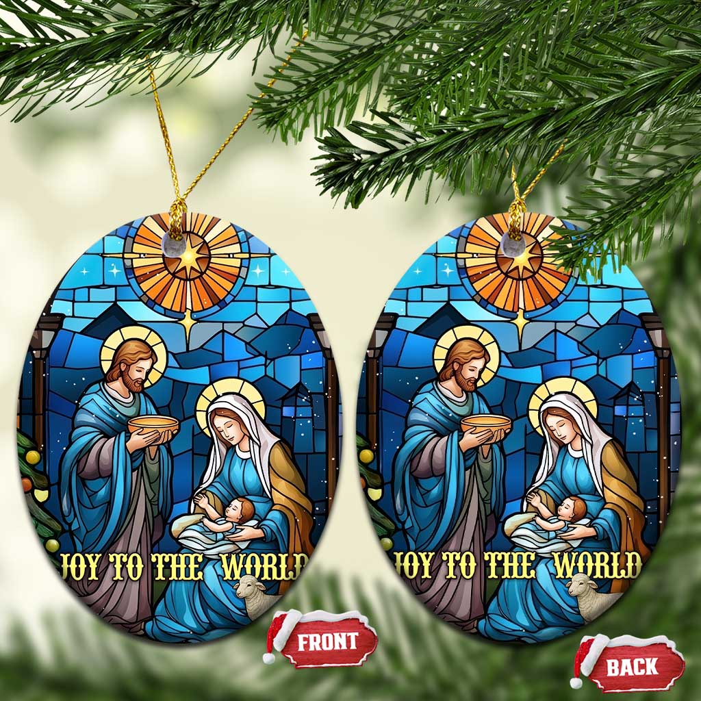 Joy to the World Stained Glass Nativity Scene Christmas Ceramic Ornament Christian Christmas Holy Family Star of Bethlehem - Wonder Print Shop