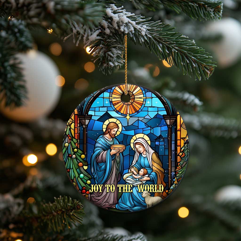 Joy to the World Stained Glass Nativity Scene Christmas Ceramic Ornament Christian Christmas Holy Family Star of Bethlehem - Wonder Print Shop