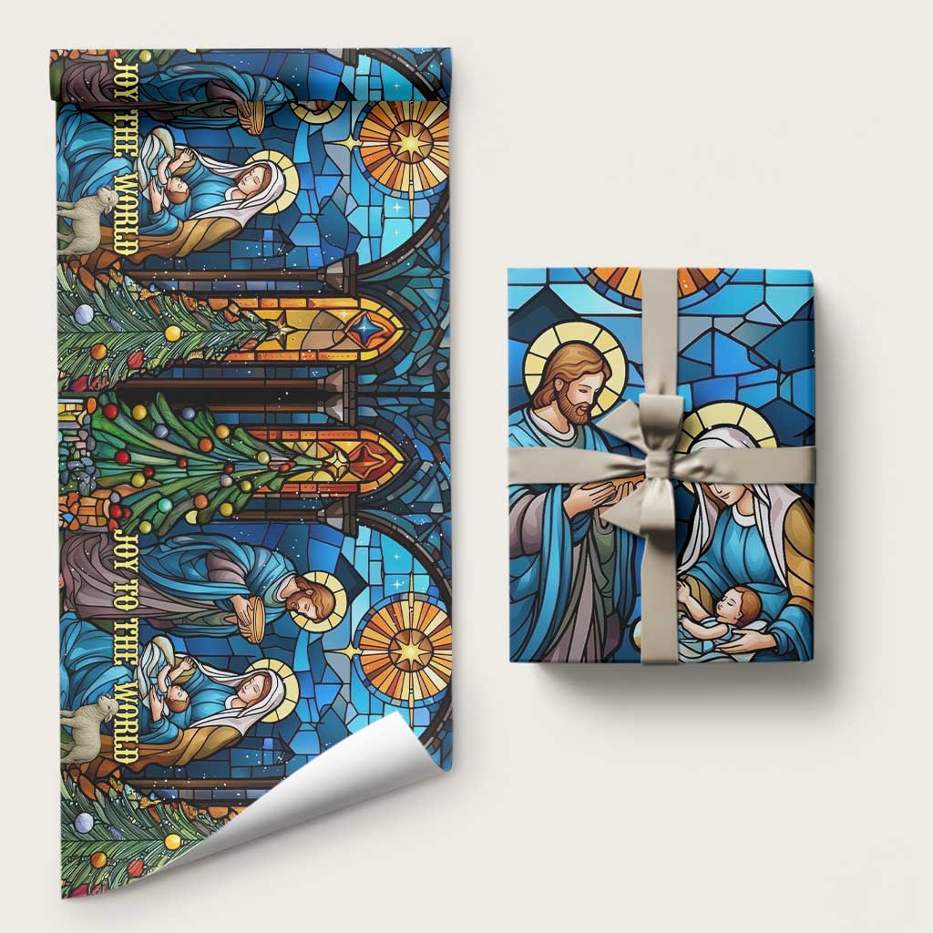 Joy to the World Stained Glass Nativity Scene Wrapping Paper Christian Christmas Holy Family Star of Bethlehem - Wonder Print Shop