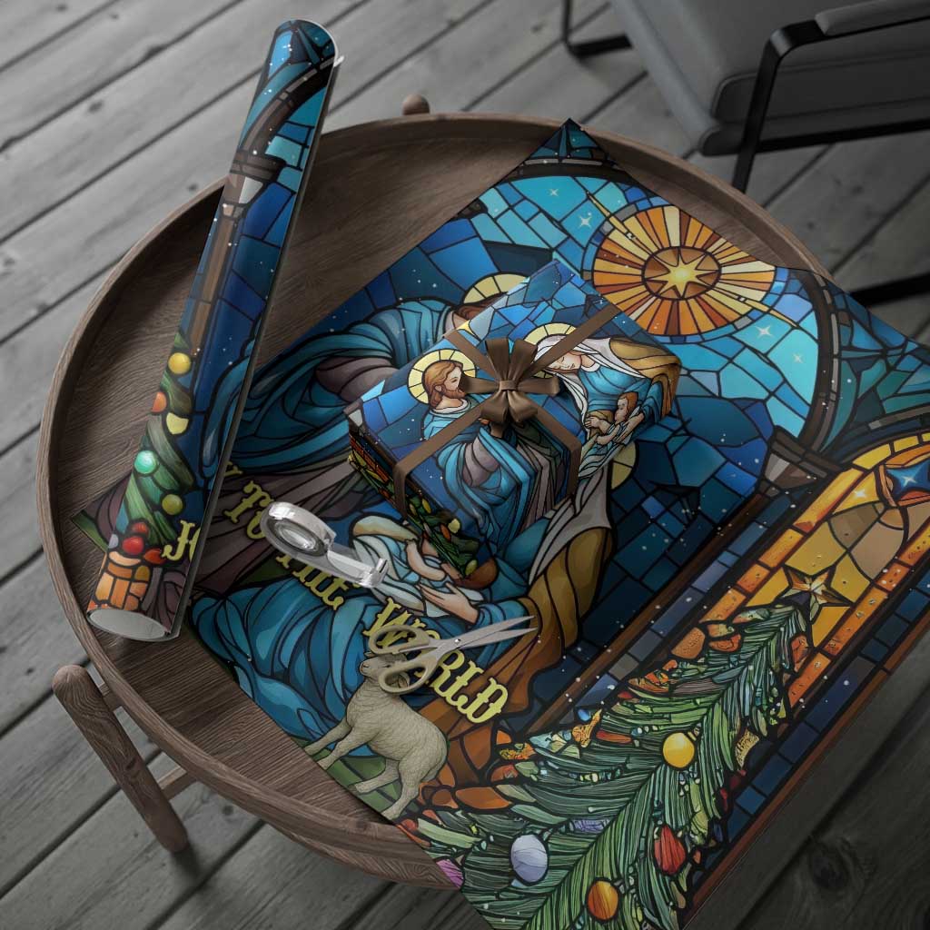 Joy to the World Stained Glass Nativity Scene Wrapping Paper Christian Christmas Holy Family Star of Bethlehem - Wonder Print Shop