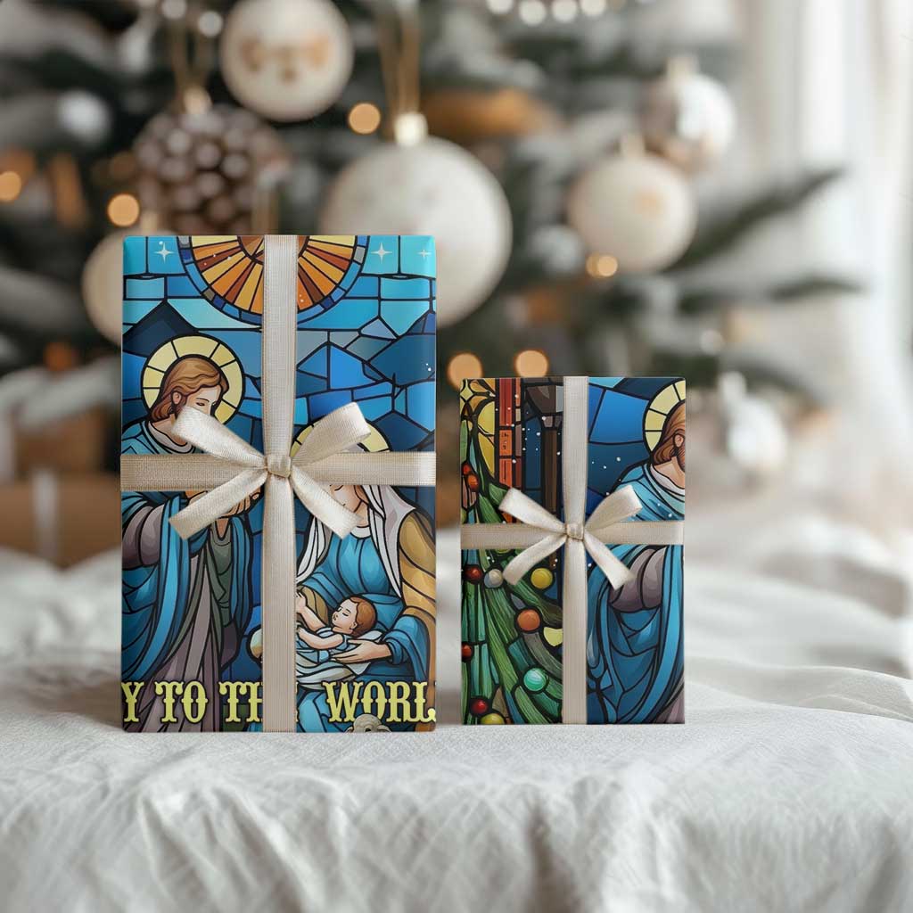 Joy to the World Stained Glass Nativity Scene Wrapping Paper Christian Christmas Holy Family Star of Bethlehem - Wonder Print Shop