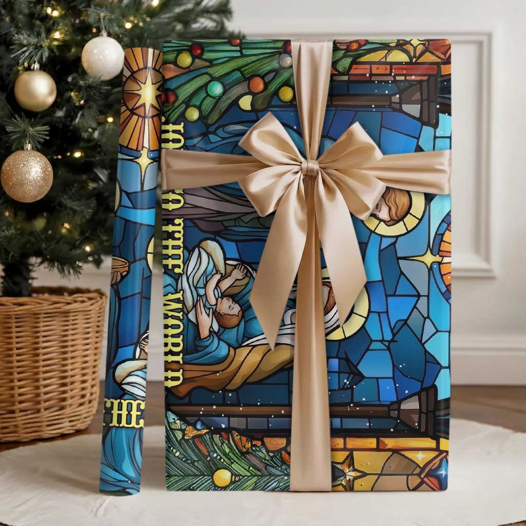 Joy to the World Stained Glass Nativity Scene Wrapping Paper Christian Christmas Holy Family Star of Bethlehem - Wonder Print Shop