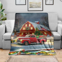 Vintage Red Truck Christmas Throw Blanket Patriotic Holiday Country Barn with Wreath American Flag - Wonder Print Shop