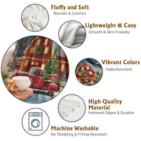 Vintage Red Truck Christmas Throw Blanket Patriotic Holiday Country Barn with Wreath American Flag - Wonder Print Shop