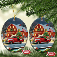 Vintage Red Truck Christmas Christmas Ceramic Ornament Patriotic Holiday Country Barn with Wreath American Flag - Wonder Print Shop