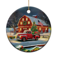 Vintage Red Truck Christmas Christmas Ceramic Ornament Patriotic Holiday Country Barn with Wreath American Flag - Wonder Print Shop