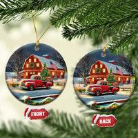 Vintage Red Truck Christmas Christmas Ceramic Ornament Patriotic Holiday Country Barn with Wreath American Flag - Wonder Print Shop