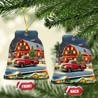 Vintage Red Truck Christmas Christmas Ceramic Ornament Patriotic Holiday Country Barn with Wreath American Flag - Wonder Print Shop