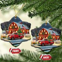 Vintage Red Truck Christmas Christmas Ceramic Ornament Patriotic Holiday Country Barn with Wreath American Flag - Wonder Print Shop