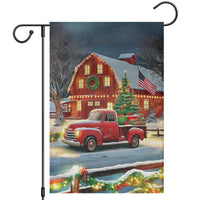 Vintage Red Truck Christmas Garden Flag Patriotic Holiday Country Barn with Wreath American Flag - Wonder Print Shop