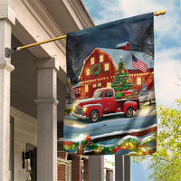 Vintage Red Truck Christmas Garden Flag Patriotic Holiday Country Barn with Wreath American Flag - Wonder Print Shop