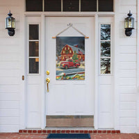 Vintage Red Truck Christmas Garden Flag Patriotic Holiday Country Barn with Wreath American Flag - Wonder Print Shop