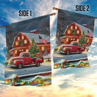 Vintage Red Truck Christmas Garden Flag Patriotic Holiday Country Barn with Wreath American Flag - Wonder Print Shop