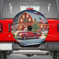 Vintage Red Truck Christmas Spare Tire Cover Patriotic Holiday Country Barn with Wreath American Flag - Wonder Print Shop