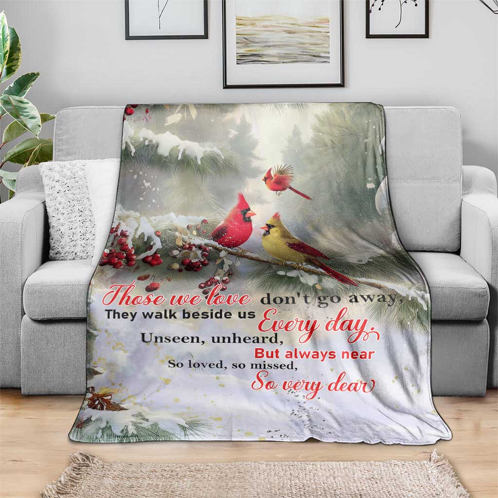 Cardinal Memorial Winter Christmas Throw Blanket Those We Love Dont Go Away Red and Yellow Cardinals - Wonder Print Shop