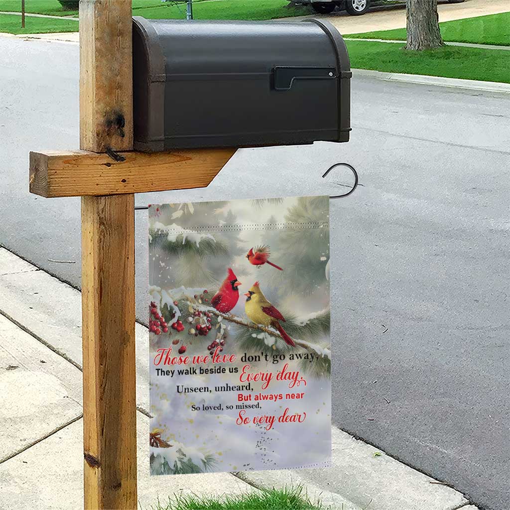 Cardinal Memorial Winter Christmas Garden Flag Those We Love Dont Go Away Red and Yellow Cardinals - Wonder Print Shop