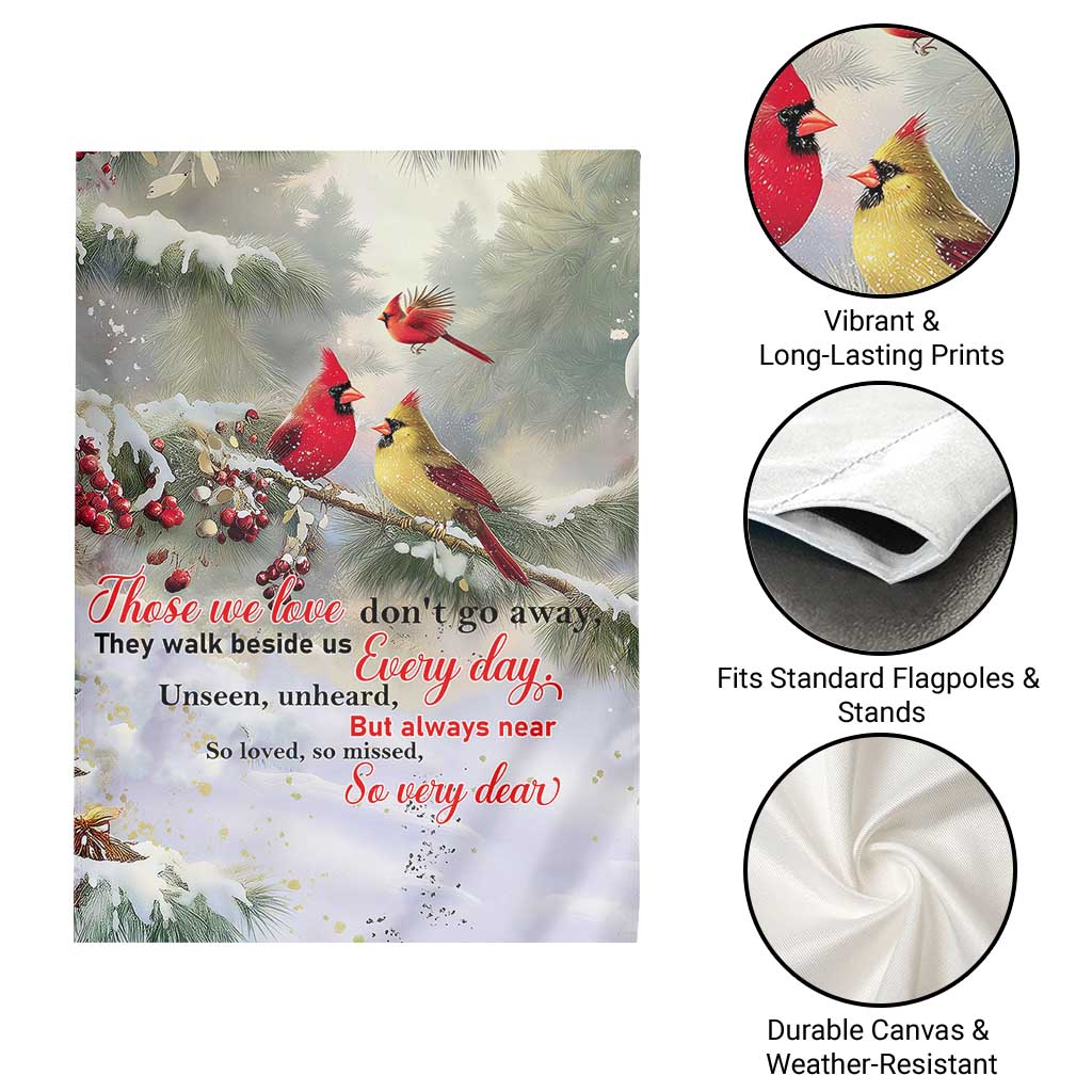 Cardinal Memorial Winter Christmas Garden Flag Those We Love Dont Go Away Red and Yellow Cardinals - Wonder Print Shop