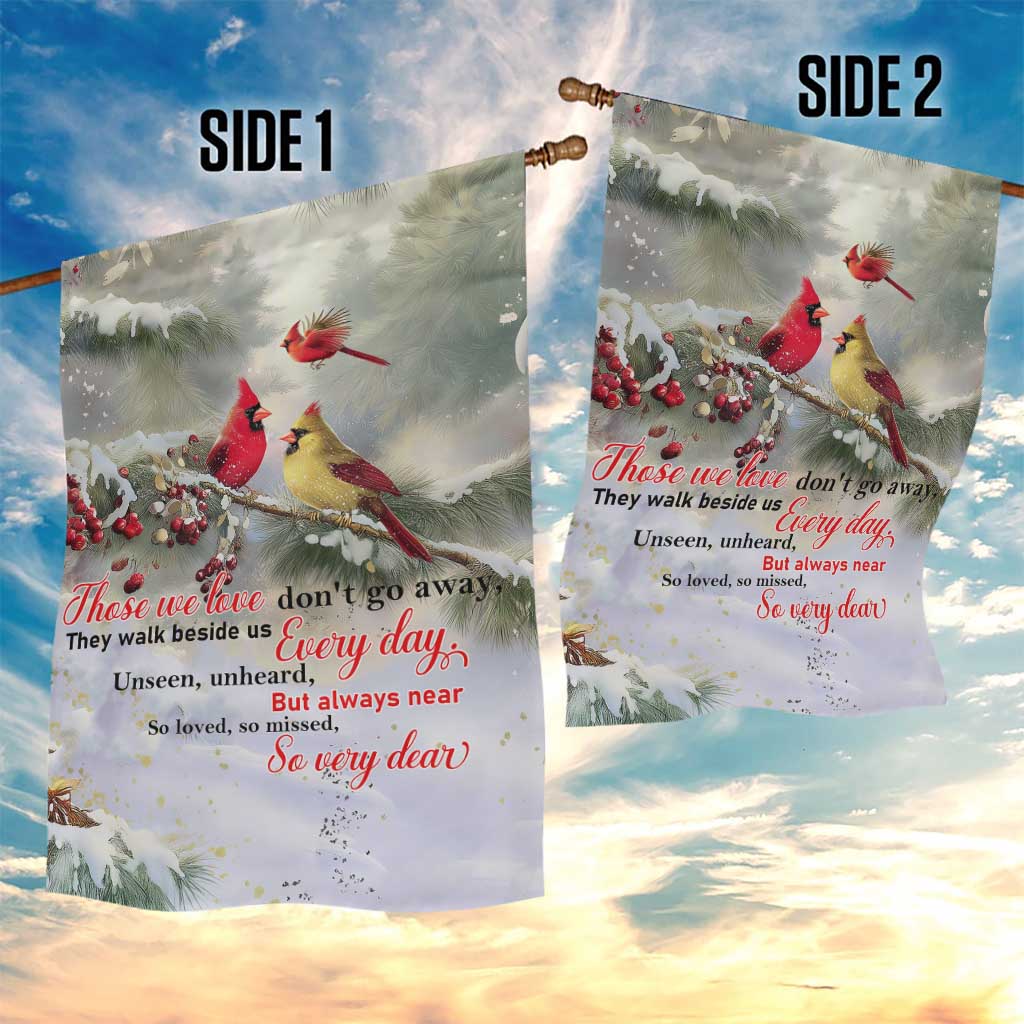 Cardinal Memorial Winter Christmas Garden Flag Those We Love Dont Go Away Red and Yellow Cardinals - Wonder Print Shop