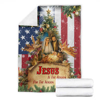 Patriotic Nativity Christmas Scene Throw Blanket Jesus Is the Reason for the Season American Flag and Angels - Wonder Print Shop