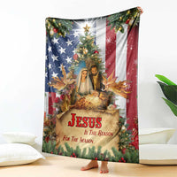 Patriotic Nativity Christmas Scene Throw Blanket Jesus Is the Reason for the Season American Flag and Angels - Wonder Print Shop