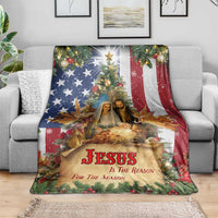 Patriotic Nativity Christmas Scene Throw Blanket Jesus Is the Reason for the Season American Flag and Angels - Wonder Print Shop