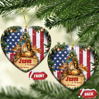 Patriotic Nativity Christmas Scene Christmas Ceramic Ornament Jesus Is the Reason for the Season American Flag and Angels - Wonder Print Shop