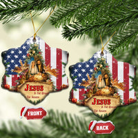 Patriotic Nativity Christmas Scene Christmas Ceramic Ornament Jesus Is the Reason for the Season American Flag and Angels - Wonder Print Shop