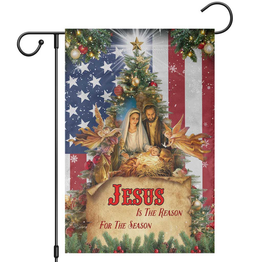Patriotic Nativity Christmas Scene Garden Flag Jesus Is the Reason for the Season American Flag and Angels - Wonder Print Shop