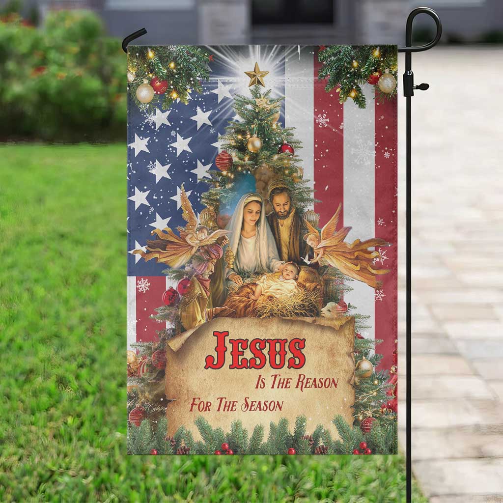 Patriotic Nativity Christmas Scene Garden Flag Jesus Is the Reason for the Season American Flag and Angels - Wonder Print Shop