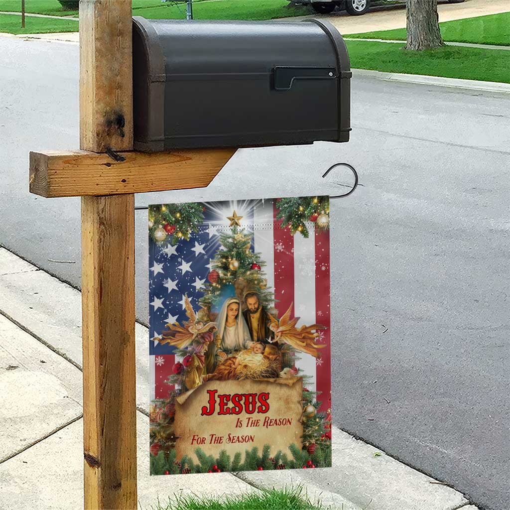 Patriotic Nativity Christmas Scene Garden Flag Jesus Is the Reason for the Season American Flag and Angels - Wonder Print Shop