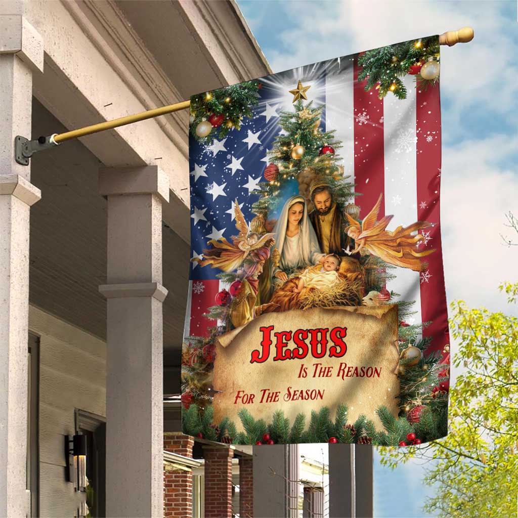 Patriotic Nativity Christmas Scene Garden Flag Jesus Is the Reason for the Season American Flag and Angels - Wonder Print Shop