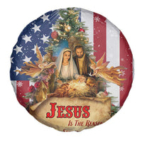 Patriotic Nativity Christmas Scene Spare Tire Cover Jesus Is the Reason for the Season American Flag and Angels - Wonder Print Shop
