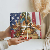Patriotic Nativity Christmas Scene Wrapping Paper Jesus Is the Reason for the Season American Flag and Angels - Wonder Print Shop