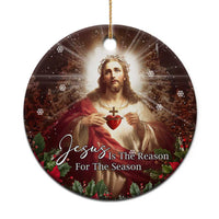 Sacred Heart of Jesus Christmas Christmas Ceramic Ornament Jesus Is the Reason for the Season Radiant Glow Poinsettias - Wonder Print Shop
