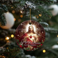 Sacred Heart of Jesus Christmas Christmas Ceramic Ornament Jesus Is the Reason for the Season Radiant Glow Poinsettias - Wonder Print Shop
