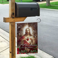 Sacred Heart of Jesus Christmas Garden Flag Jesus Is the Reason for the Season Radiant Glow Poinsettias - Wonder Print Shop