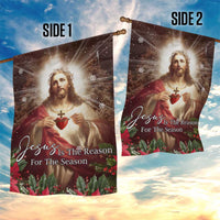 Sacred Heart of Jesus Christmas Garden Flag Jesus Is the Reason for the Season Radiant Glow Poinsettias - Wonder Print Shop