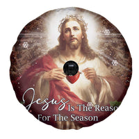 Sacred Heart of Jesus Christmas Spare Tire Cover Jesus Is the Reason for the Season Radiant Glow Poinsettias - Wonder Print Shop