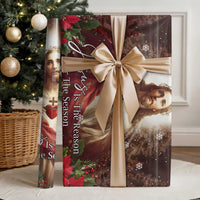 Sacred Heart of Jesus Christmas Wrapping Paper Jesus Is the Reason for the Season Radiant Glow Poinsettias - Wonder Print Shop