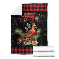Merry Christmas Cardinal Throw Blanket Buffalo Plaid Holiday Redbird Holly and Bells - Wonder Print Shop