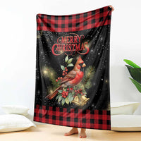 Merry Christmas Cardinal Throw Blanket Buffalo Plaid Holiday Redbird Holly and Bells - Wonder Print Shop