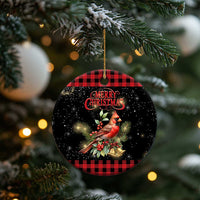 Merry Christmas Cardinal Christmas Ceramic Ornament Buffalo Plaid Holiday Redbird Holly and Bells - Wonder Print Shop