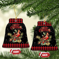 Merry Christmas Cardinal Christmas Ceramic Ornament Buffalo Plaid Holiday Redbird Holly and Bells - Wonder Print Shop