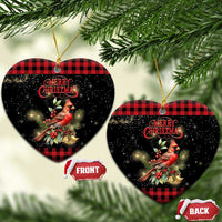 Merry Christmas Cardinal Christmas Ceramic Ornament Buffalo Plaid Holiday Redbird Holly and Bells - Wonder Print Shop