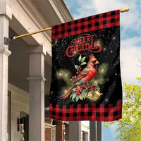 Merry Christmas Cardinal Garden Flag Buffalo Plaid Holiday Redbird Holly and Bells - Wonder Print Shop