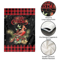 Merry Christmas Cardinal Garden Flag Buffalo Plaid Holiday Redbird Holly and Bells - Wonder Print Shop