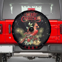 Merry Christmas Cardinal Spare Tire Cover Buffalo Plaid Holiday Redbird Holly and Bells - Wonder Print Shop