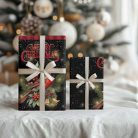 Merry Christmas Cardinal Wrapping Paper Buffalo Plaid Holiday Redbird Holly and Bells - Wonder Print Shop