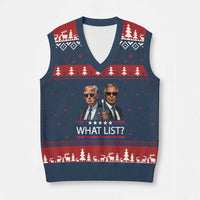 Funny Political Conspiracy Parody V-Neck Knit Sweater Vest What List Men in Black Meme - Wonder Print Shop