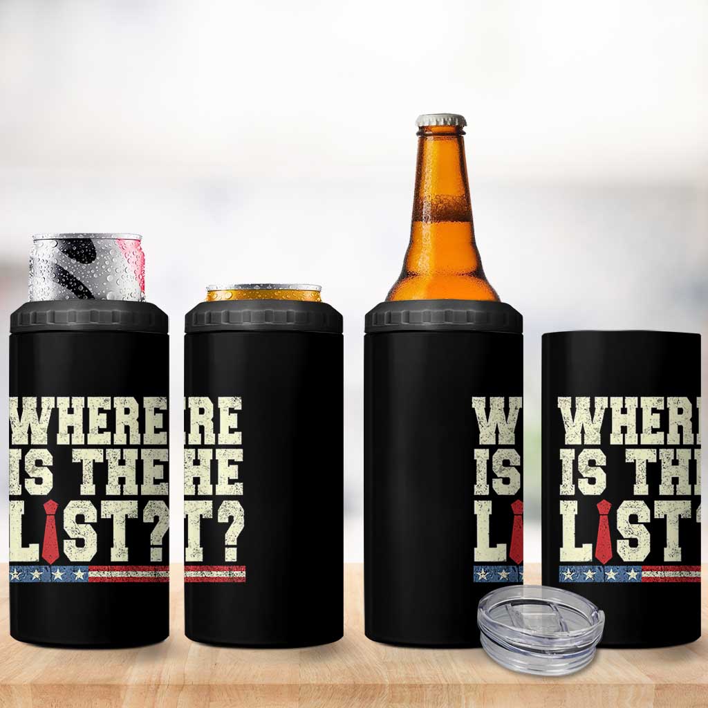 Where Is The List 4 in 1 Can Cooler Tumbler Funny Political Conspiracy Parody - Wonder Print Shop